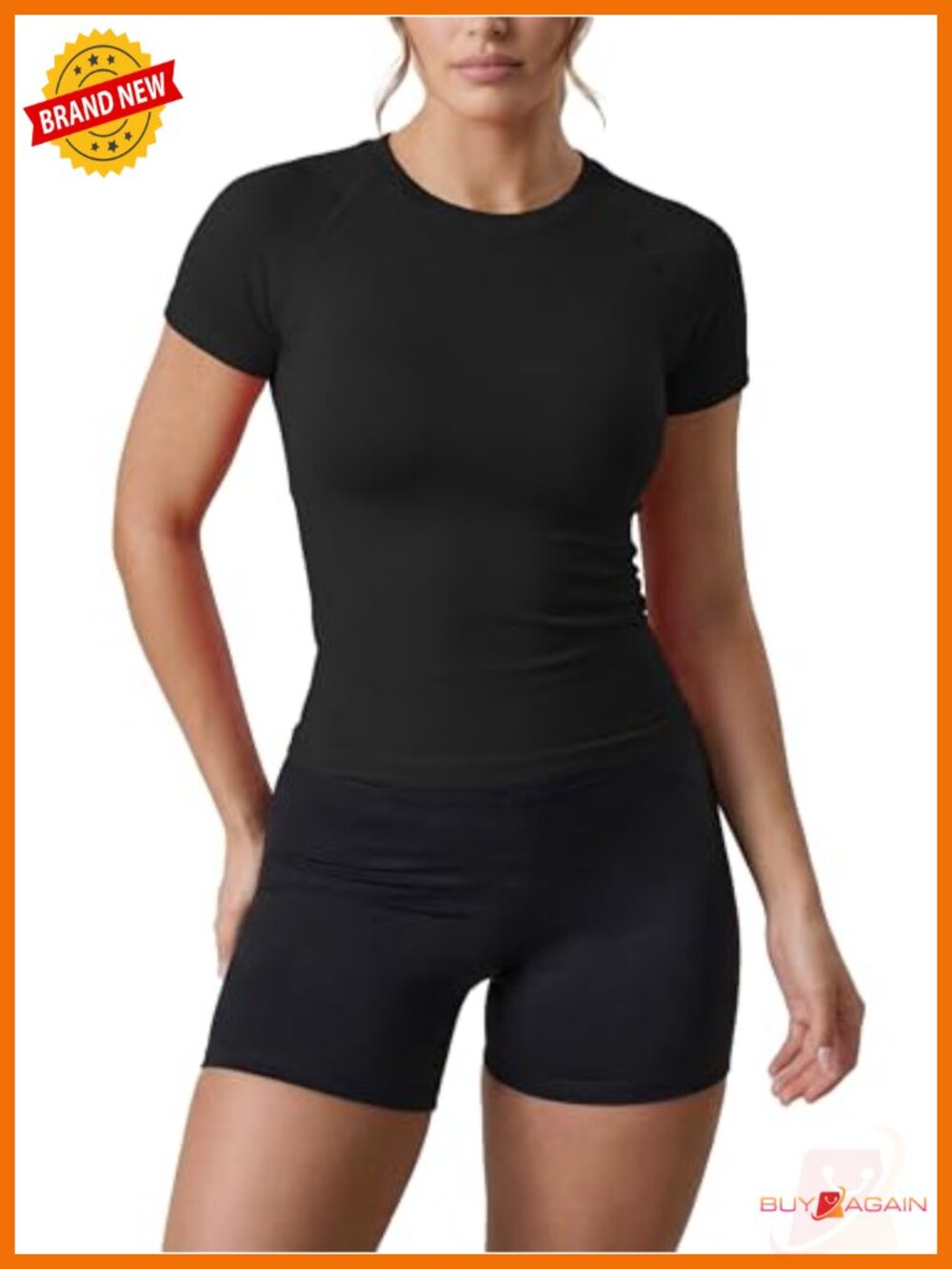 Seamless Workout T-Shirt Slim Fit Basic Crop Top Crew Neck